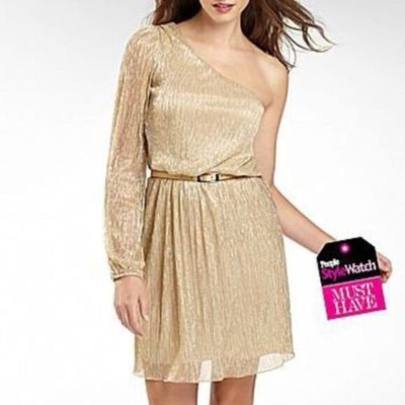 Bisou Bisou Asymmetrical One Shoulder Shimmer Shine Metallic Mini Dress 4 - Picture 2 of 6